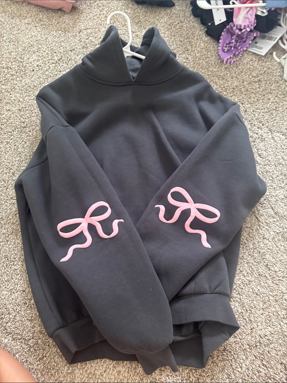 Edikted Black Hoodie with Pink Bow Sleeve Accents